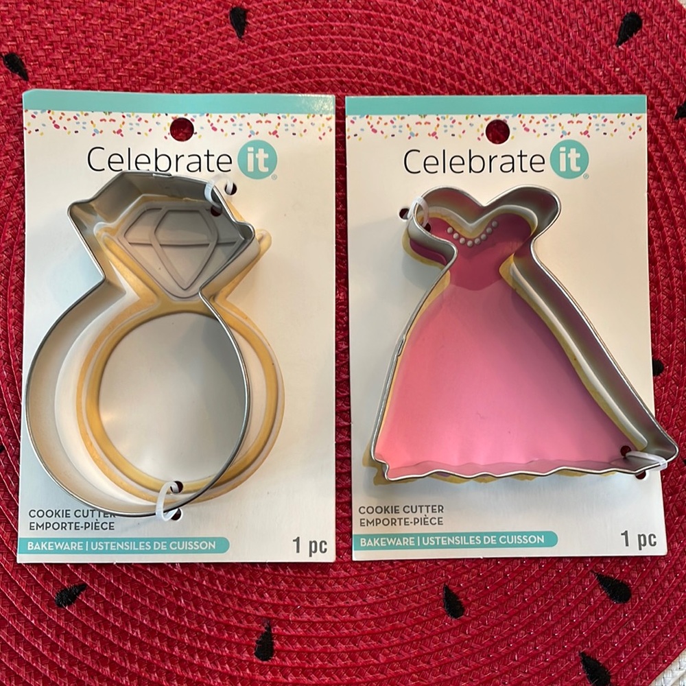 Metal engagement ring and dress cookie cutters